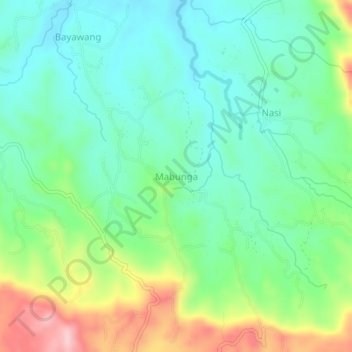 Topografische kaart Mabunga, hoogte, reliëf