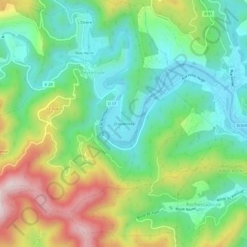 Topografische kaart Drouillèdes, hoogte, reliëf