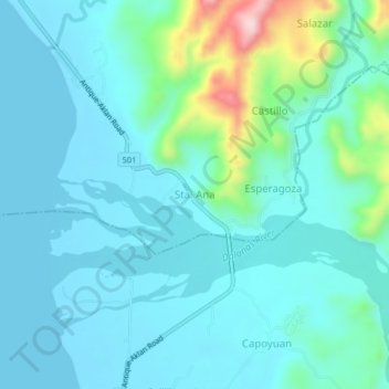 Topografische kaart Sta. Ana, hoogte, reliëf