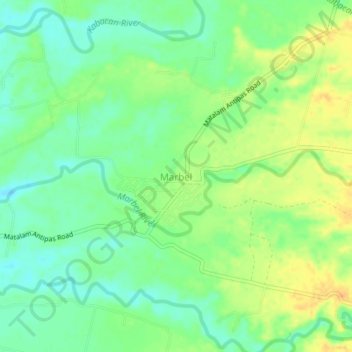 Topografische kaart Marbel, hoogte, reliëf