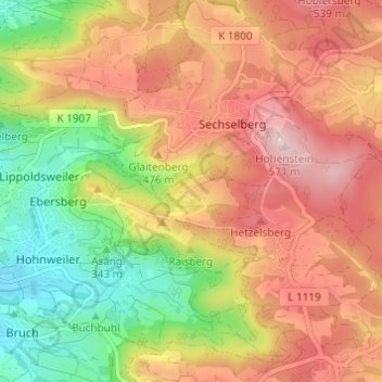 Topografische kaart Schlichenweiler, hoogte, reliëf