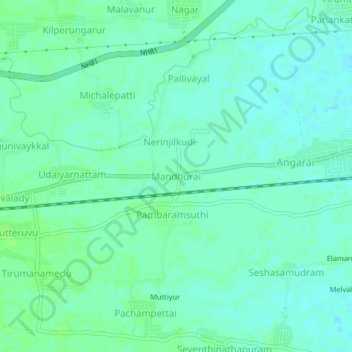 Topografische kaart Mandhurai, hoogte, reliëf