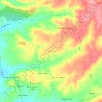 Topografische kaart Pouca Pena, hoogte, reliëf