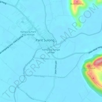 Topografische kaart Kampung Sungai Lontok, hoogte, reliëf