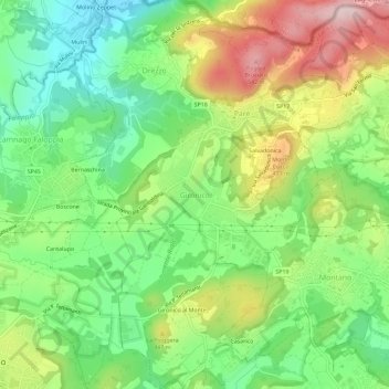 Topografische kaart Gironico, hoogte, reliëf