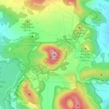 Topografische kaart Volcà del Croscat, hoogte, reliëf