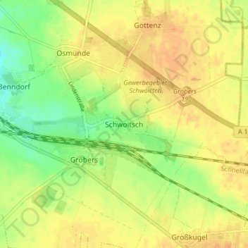 Topografische kaart Schwoitsch, hoogte, reliëf