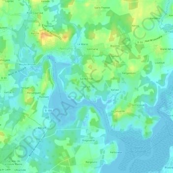 Topografische kaart Keryot, hoogte, reliëf