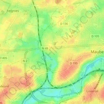 Topografische kaart Douzies, hoogte, reliëf