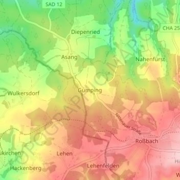 Topografische kaart Gumping, hoogte, reliëf