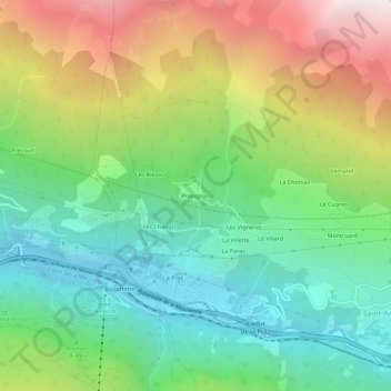Topografische kaart Pralognan, hoogte, reliëf