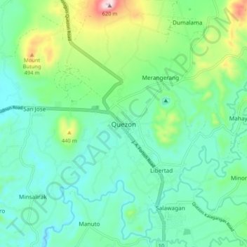Topografische kaart Quezon, hoogte, reliëf