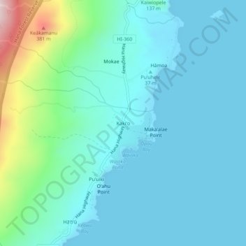 Topografische kaart Kakiʻo, hoogte, reliëf