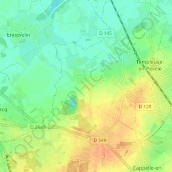 Topografische kaart Haute Rue, hoogte, reliëf