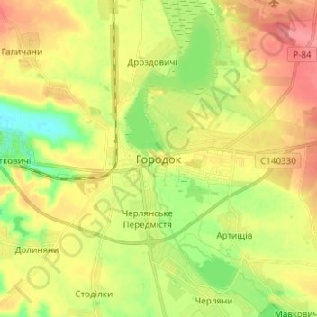 Topografische kaart Horodok, hoogte, reliëf
