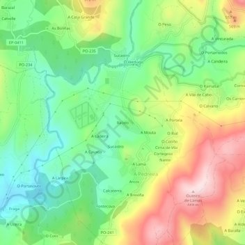 Topografische kaart Racelo, hoogte, reliëf