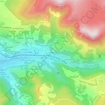 Topografische kaart Les Planches, hoogte, reliëf