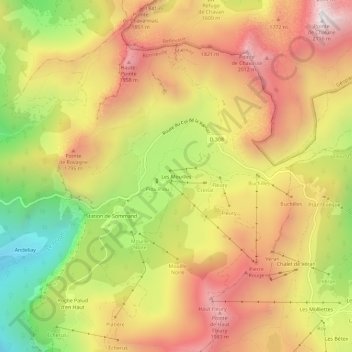 Topografische kaart Les Mouilles, hoogte, reliëf