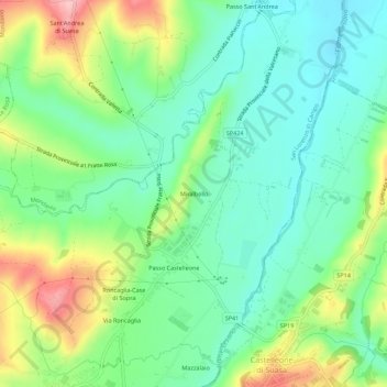 Topografische kaart Miralbello, hoogte, reliëf