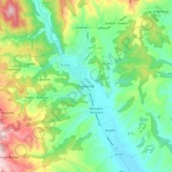 Topografische kaart Kamenicë, hoogte, reliëf