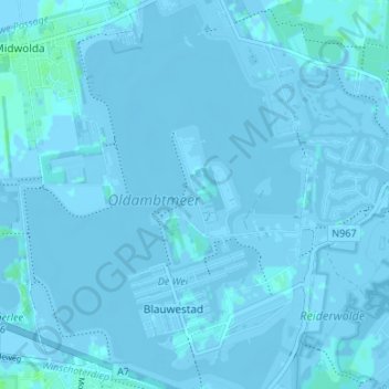 Topografische kaart Meerland, hoogte, reliëf