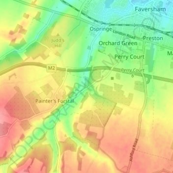 Topografische kaart Whitehill, hoogte, reliëf