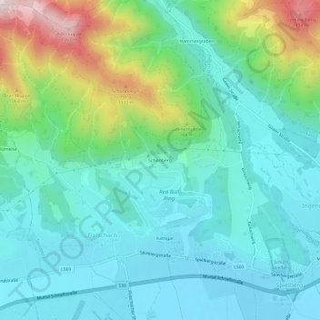 Topografische kaart Schönberg, hoogte, reliëf