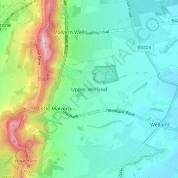 Topografische kaart Upper Welland, hoogte, reliëf