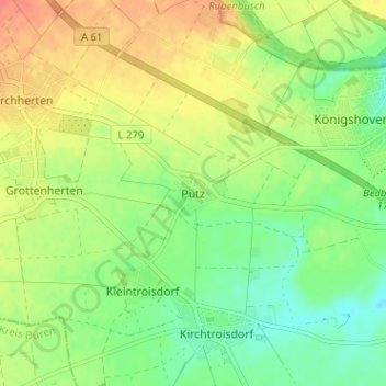 Topografische kaart Pütz, hoogte, reliëf