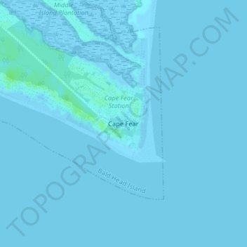 Topografische kaart Cape Fear, hoogte, reliëf