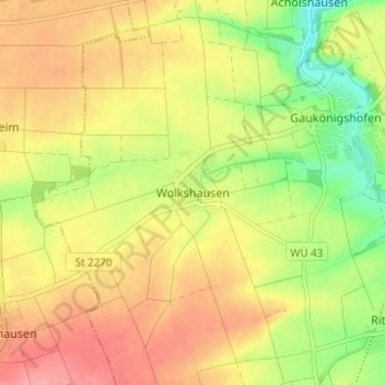 Topografische kaart Wolkshausen, hoogte, reliëf