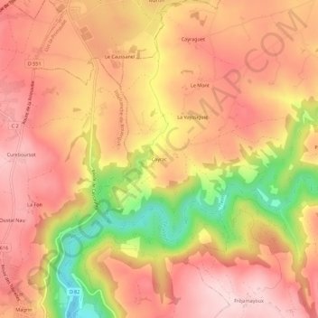 Topografische kaart Cayrac, hoogte, reliëf