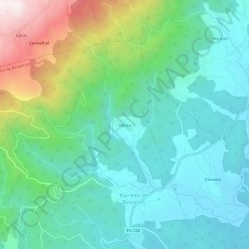 Topografische kaart Tojosa, hoogte, reliëf