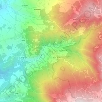 Topografische kaart Tosi, hoogte, reliëf