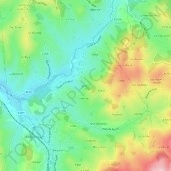 Topografische kaart Sandrin, hoogte, reliëf