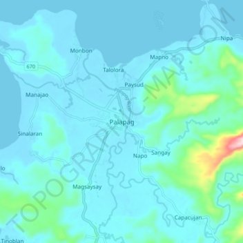 Topografische kaart Palapag, hoogte, reliëf