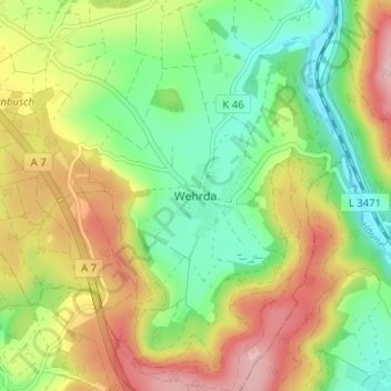 Topografische kaart Wehrda, hoogte, reliëf