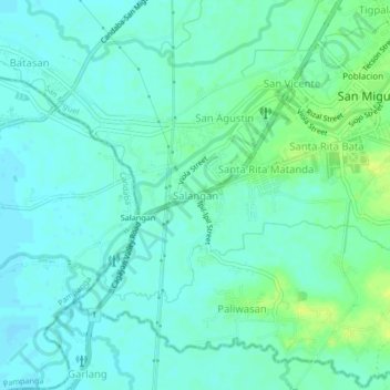 Topografische kaart Salangan, hoogte, reliëf
