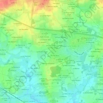 Topografische kaart Le Puits Gaillard, hoogte, reliëf