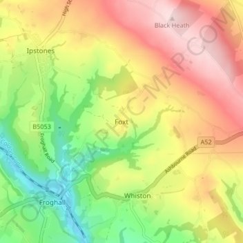 Topografische kaart Foxt, hoogte, reliëf