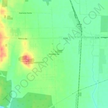 Topografische kaart Alameda Sur, hoogte, reliëf