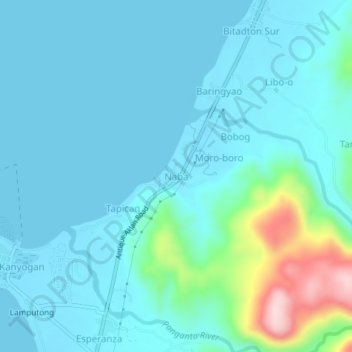 Topografische kaart Naba, hoogte, reliëf