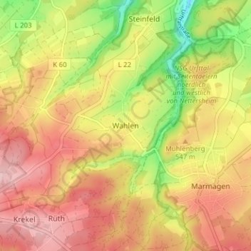 Topografische kaart Wahlen, hoogte, reliëf