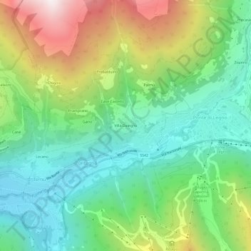 Topografische kaart Villa Dalegno, hoogte, reliëf