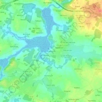 Topografische kaart Kergouguec, hoogte, reliëf