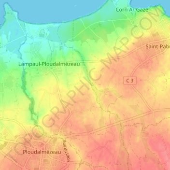 Topografische kaart Kerleac'h, hoogte, reliëf