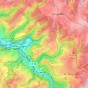 Topografische kaart Hillringhausen, hoogte, reliëf