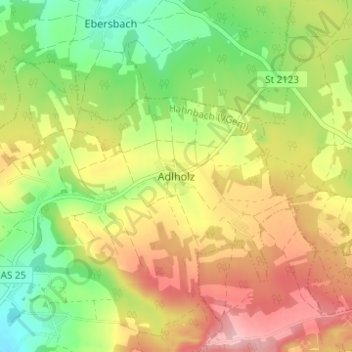 Topografische kaart Adlholz, hoogte, reliëf