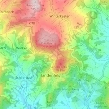 Topografische kaart Litzelröder, hoogte, reliëf