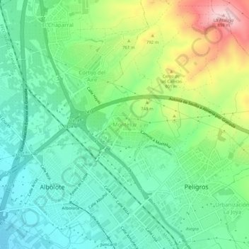 Topografische kaart Monteluz, hoogte, reliëf